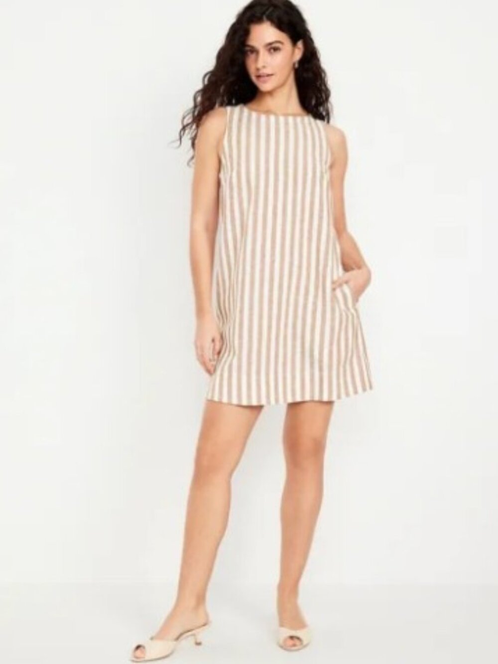 Linen-Blend Mini Shift Dress With Pockets- Old Navy